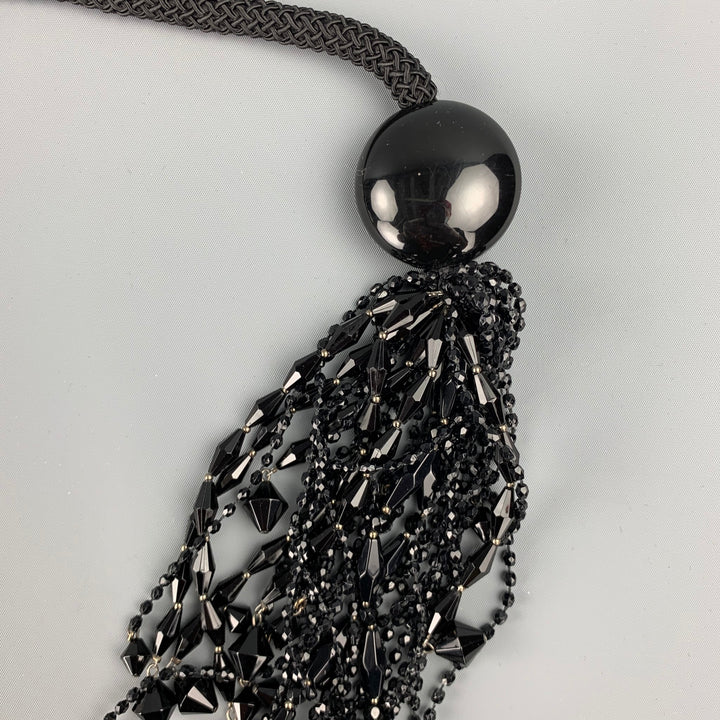 EMPORIO ARMANI Black Silk Cord Crystal Layered Necklace