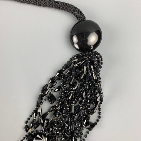 EMPORIO ARMANI Black Silk Cord Crystal Layered Necklace