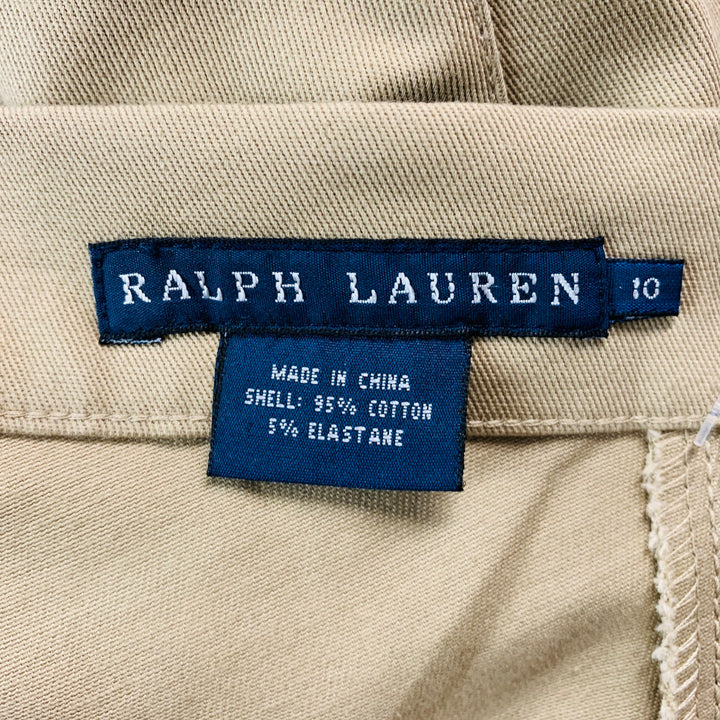 RALPH LAUREN Size 10 Khaki Cotton Elastane Back Zip Leggings