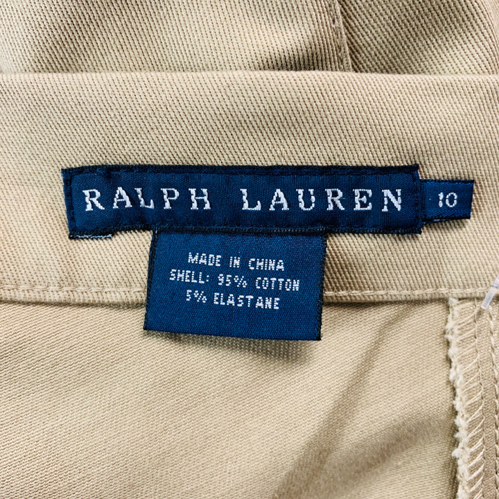RALPH LAUREN Size 10 Khaki Cotton Elastane Back Zip Leggings