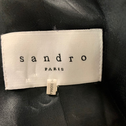 SANDRO Size 44 Black Grey Grid Wool Blend Notch Lapel Sport Coat