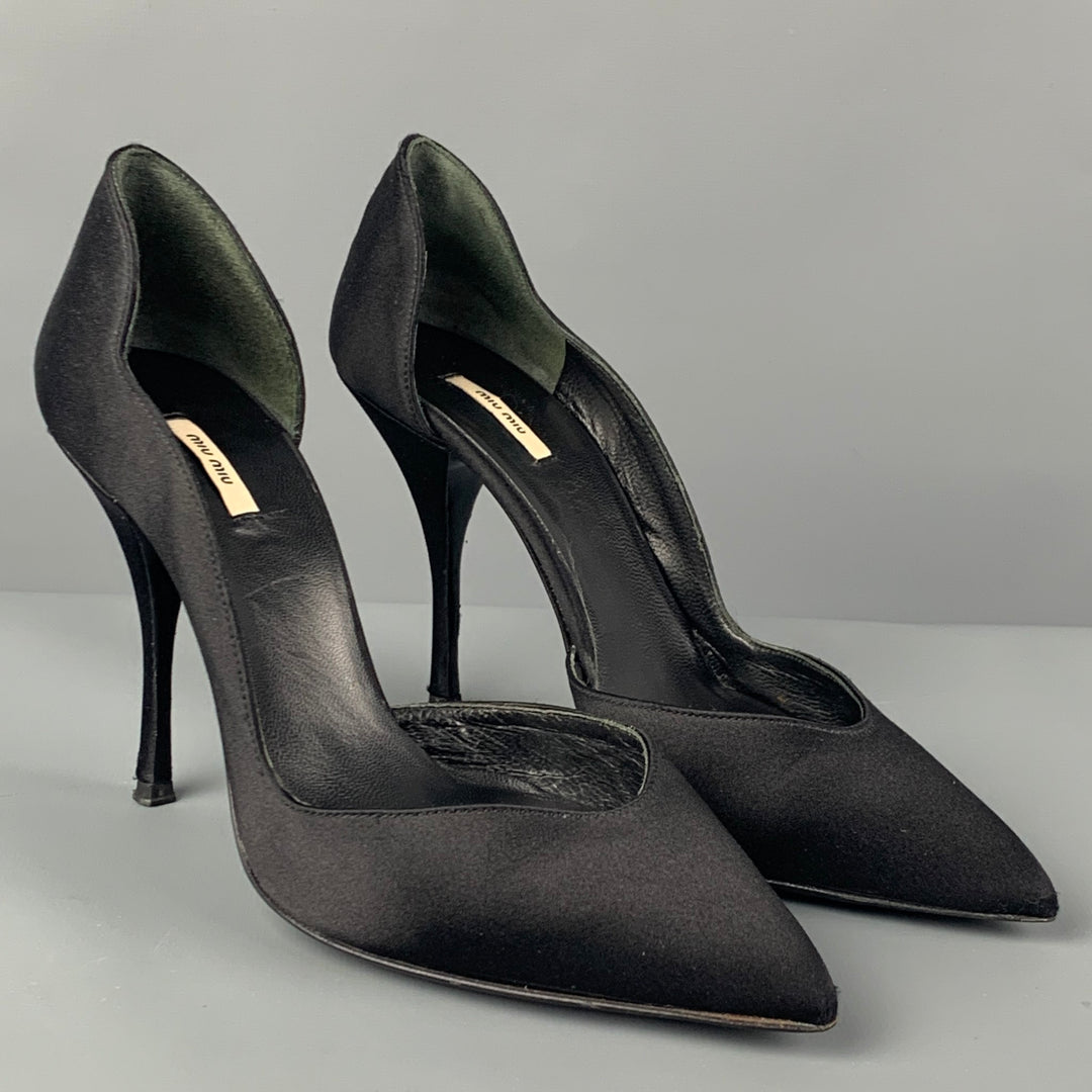 MIU MIU Size 5 Black Satin Solid D'Orsay Pumps