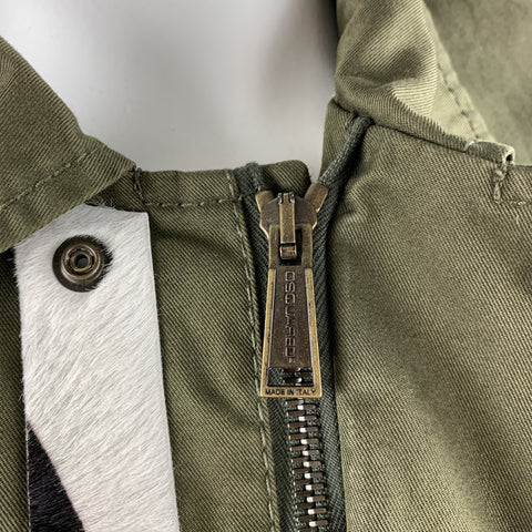 DSQUARED2 Size 44 Olive Cotton Zebra Ponyhair Trim Army Jacket