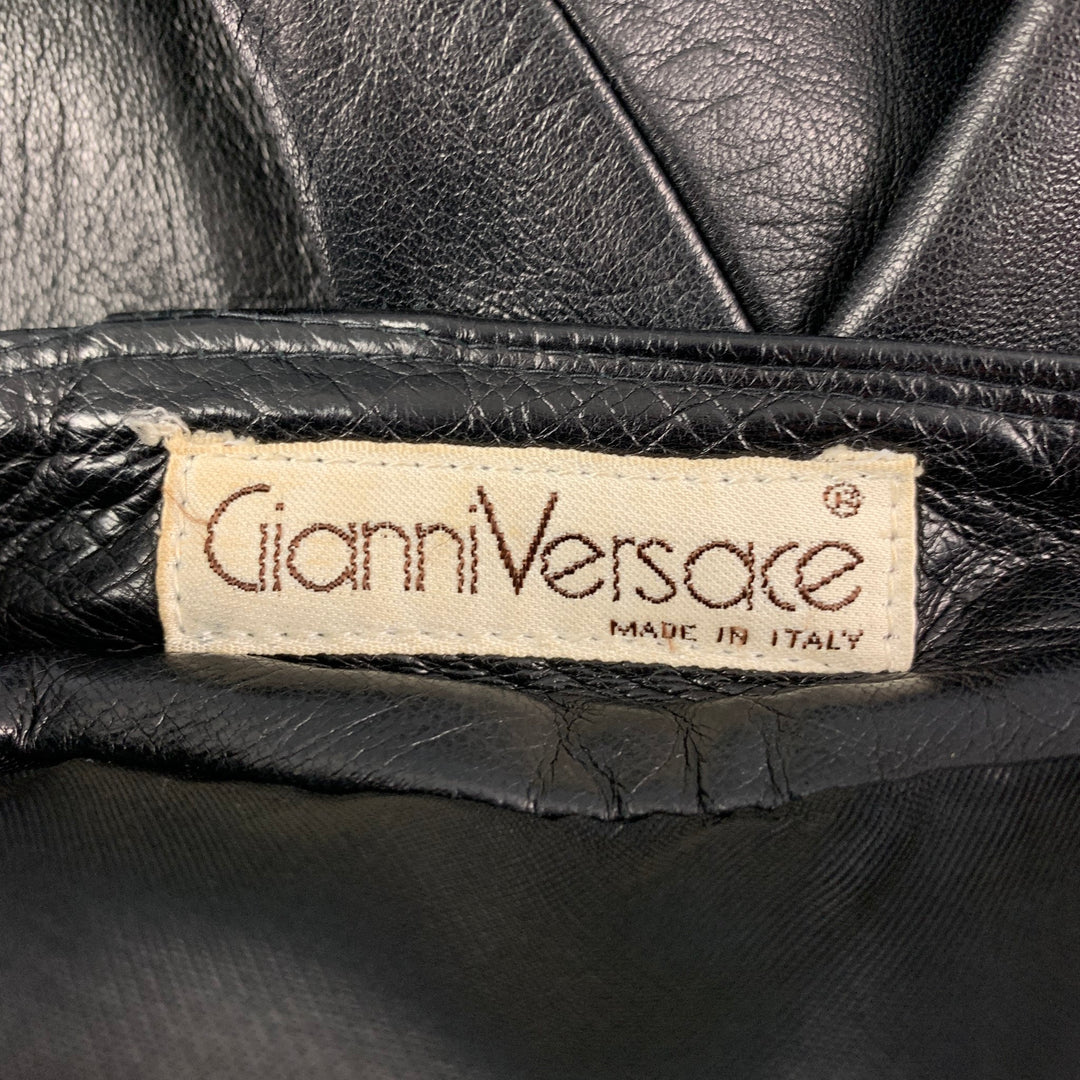 GIANNI VERSACE Size 28 Black Quilted Leather Flat Front Casual Pants