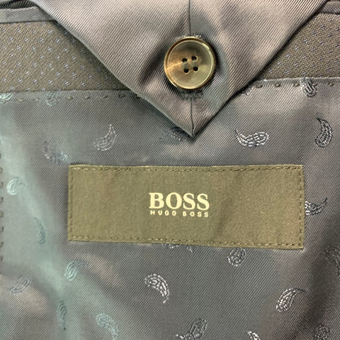 HUGO BOSS  Size 42 Long Navy Jacquard Virgin Wool Tuxedo Sport Coat