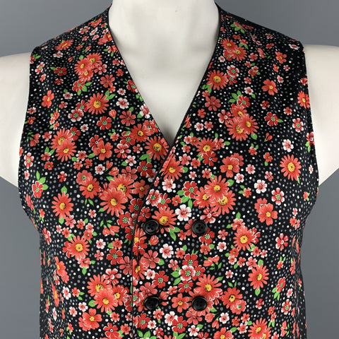 ENGINEERED GARMENTS Chaleco reversible de algodón floral negro y rojo talla L (interior)