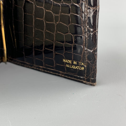 SANTAMARIA Dark Brown Alligator Leather Money Clip Tri-fold Wallet