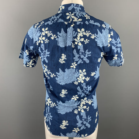J. PRESS Size S Navy Print Cotton Button Down Short Sleeve Shirt
