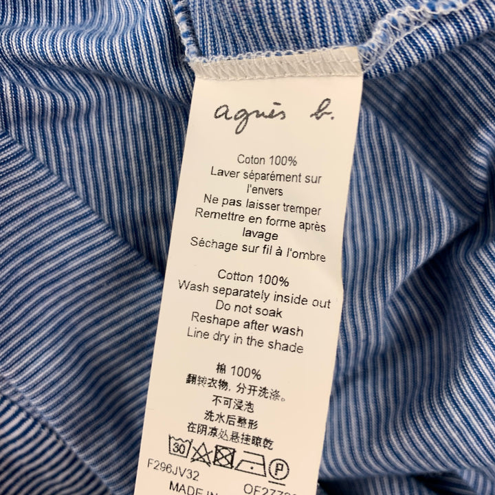 AGNÈS B. Size L Blue White Stripe Cotton Button Down Long Sleeve Shirt