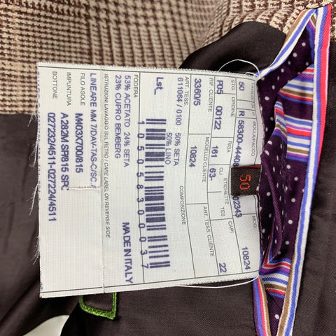 ETRO Taille 40 Manteau de sport à revers cranté en soie / lin à carreaux marron et beige