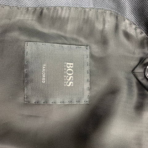 HUGO BOSS Tailored Size 42 Grey & Black Houndstooth Cotton Velvet Shawl Lapel Sport Coat