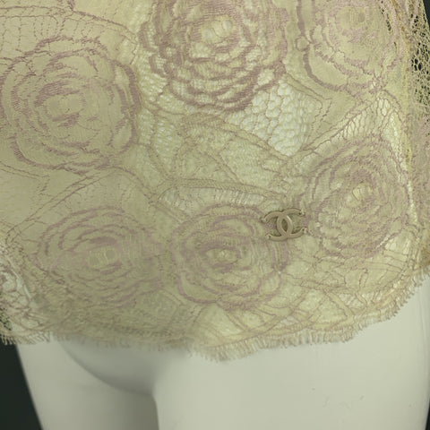 CHANEL Size 10 Beige Lace Glitter Ice Cream Martini Cruise 2004 Top