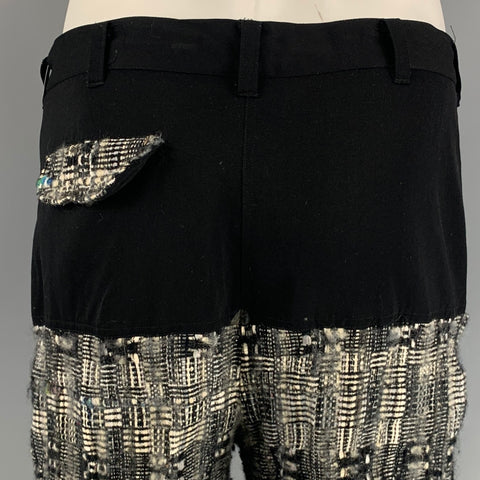 WILLIAM FLOWERS Size M Black & White Mixed Fabrics Wool Zip Fly Shorts