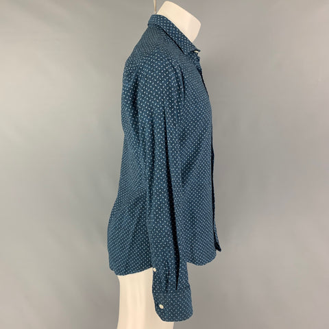 EMILE LAFAURIE Size M Indigo White Floral Linen Cotton Long Sleeve Shirt