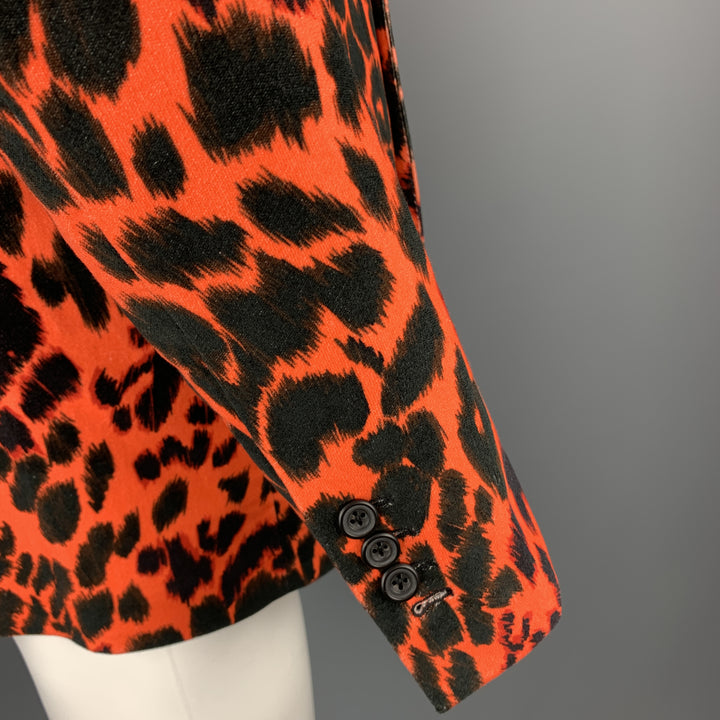 R13 Talla 38 Abrigo deportivo con solapa de muesca de terciopelo de algodón con estampado de leopardo naranja y negro