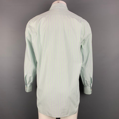 KITON Size M Green & Purple Stripe Cotton Button Up Long Sleeve Shirt