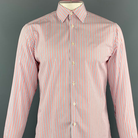 PRADA Talla M Camisa de manga larga con botones de algodón a rayas rojas, blancas y azules