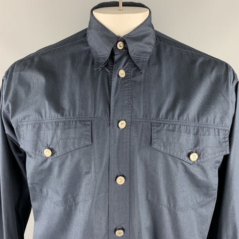 Vintage VERSACE JEANS COUTURE Talla M Camisa de manga larga con botones adornados de algodón azul marino