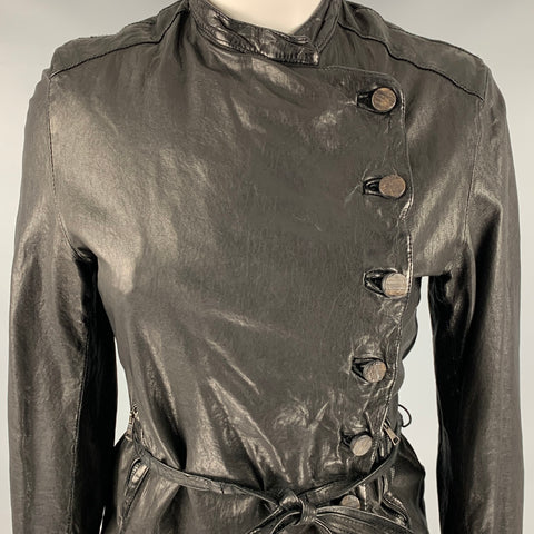 GIORGIO BRATO Size 4 Black Leather Button Up Jacket