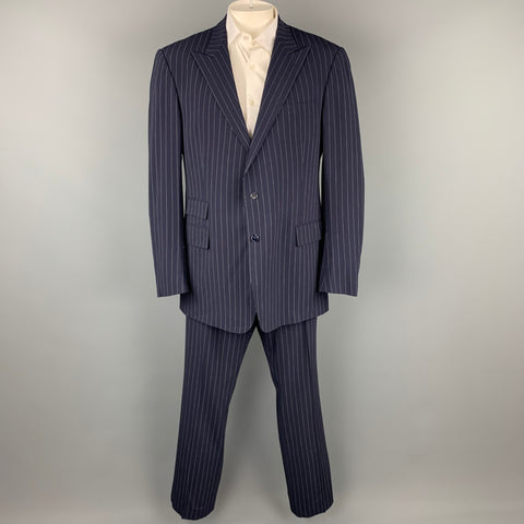 RALPH LAUREN Purple Label Navy Stripe Virgin Wool Peak Lapel Suit