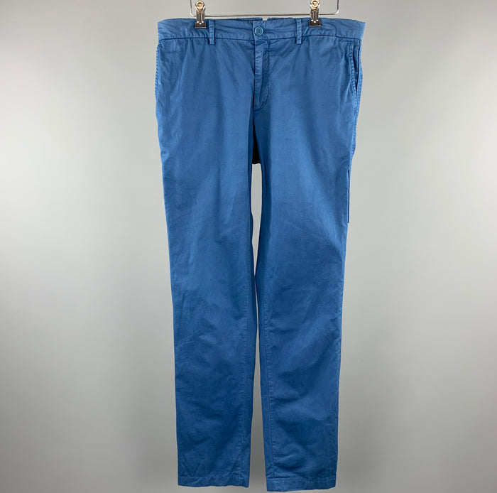 LANVIN Size 34 Blue Solid Cotton Zip Fly Casual Pants
