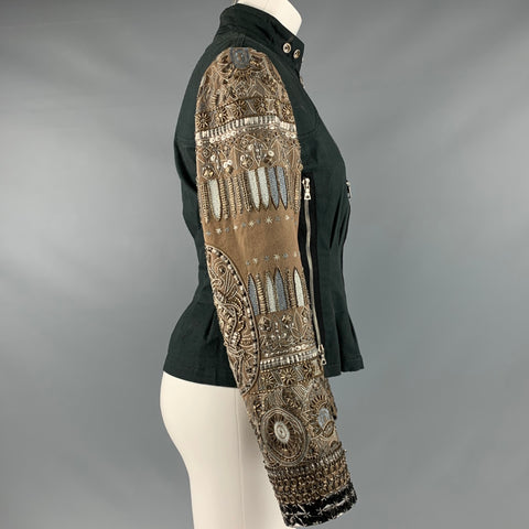DRIES VAN NOTEN Taille 6 Veste perlée en coton élasthanne vert beige