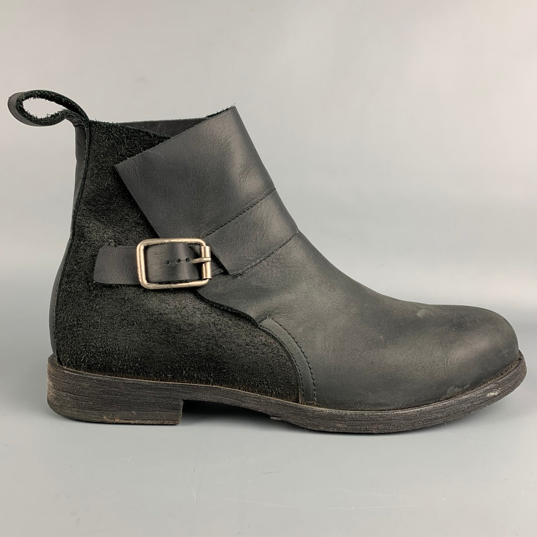 J.D.FISK Size 10.5 Black Leather Motorcycle Ankle Boots
