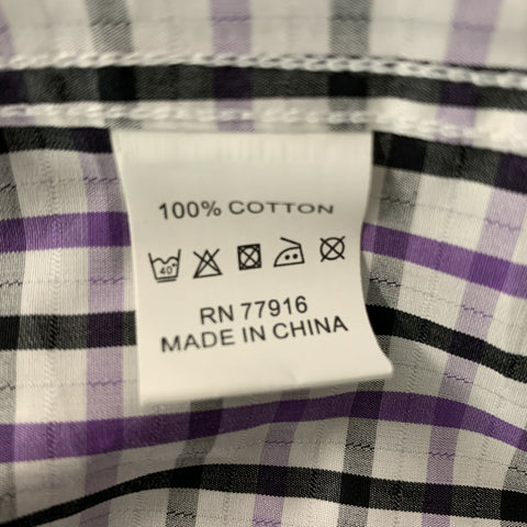 ENGLISH LAUNDRY Size XL White, Purple & Black Window Pane Cotton Long Sleeve Shirt