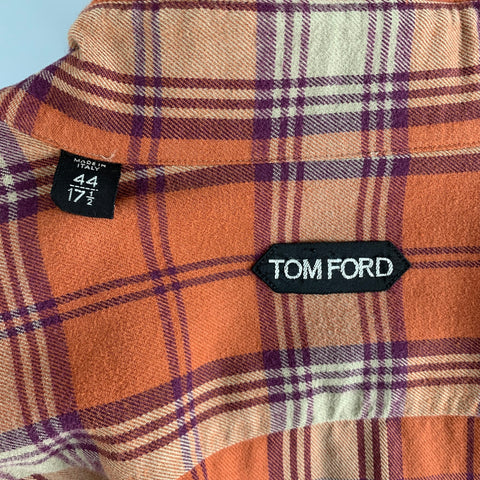 TOM FORD Size XL Red Beige Plaid Cotton Flanel Long Sleeve Shirt