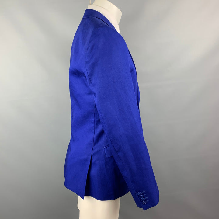 CALVIN KLEIN COLLECTION Size 40 Royal Blue Cotton / Polyester Notch Lapel Sport Coat