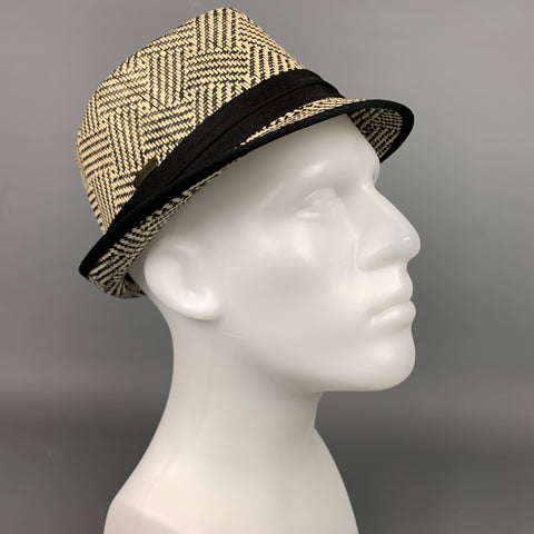 SUN 'N' SAND Black & White Woven Raffia Fedora Hat
