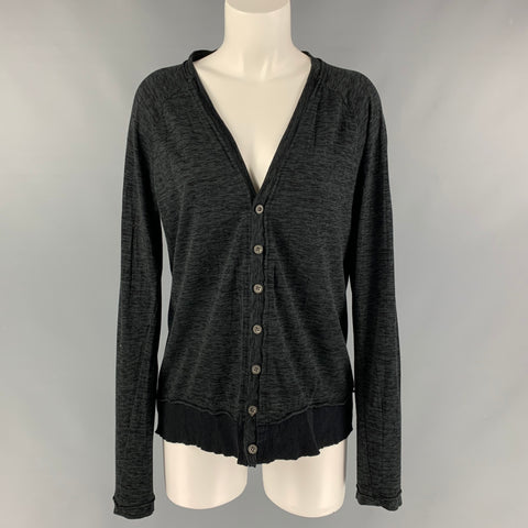 THE VIRIDI-ANNE Cárdigan con cuello en V jaspeado de algodón negro y carbón talla S