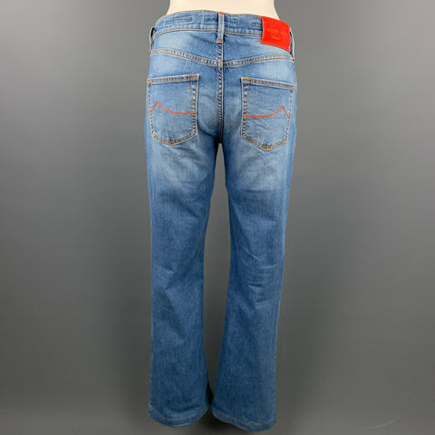 JACOB COHEN Talla 29 Vaqueros acampanados de mezclilla de mezcla de algodón lavado azul