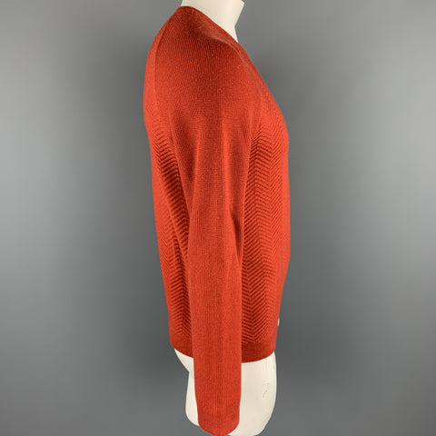 TED BAKER Size L Brick Ribbed Wool / Polyester Raglan Pullover