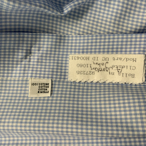 KITON Size XL White & Light Blue Gingham Cotton Button Down Long Sleeve Shirt
