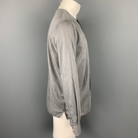 STEVEN ALAN Size S Grey Cotton Collarless Long Sleeve Shirt