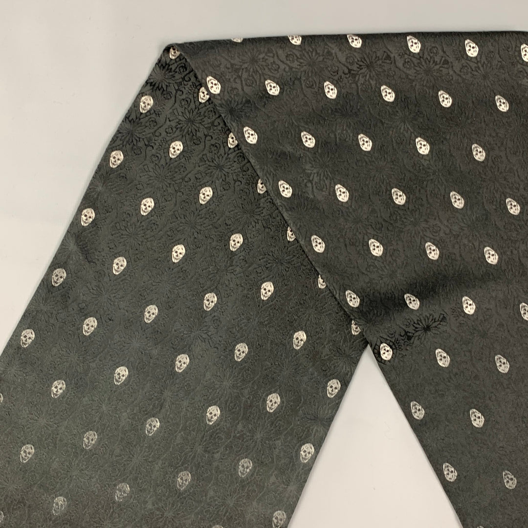 ALEXANDER MCQUEEN Black Silver Skull Silk Scarf