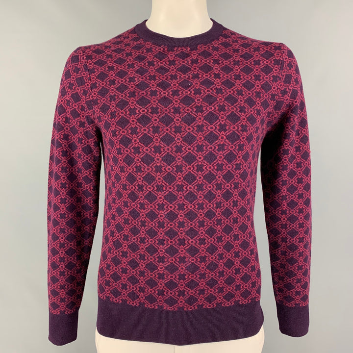 MR TURK Size M Purple Pink Geometric Merino Wool Crew-Neck Sweater