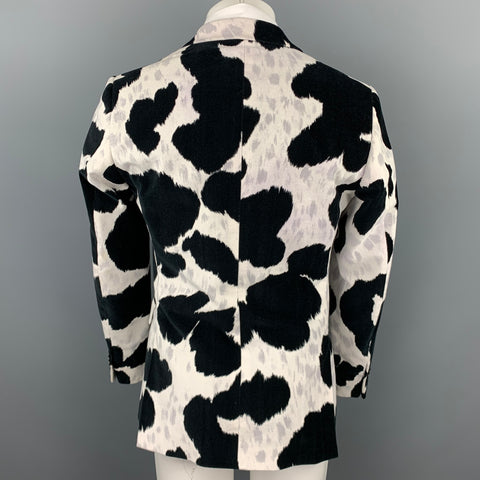 MOSCHINO F/W 14 Size 38 Black & White Print Cotton Velvet Sport Coat