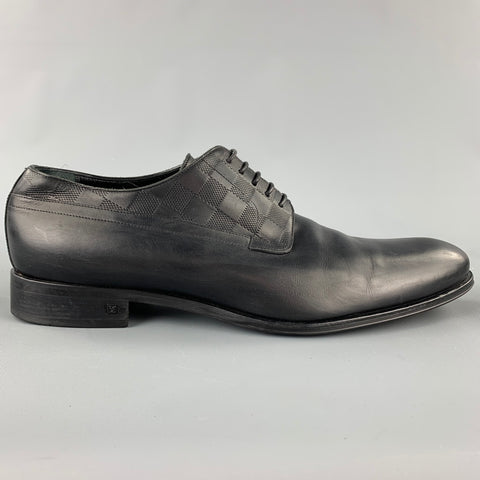 LOUIS VUITTON Size 12 Black Damier Leather Lace Up Dress Shoes