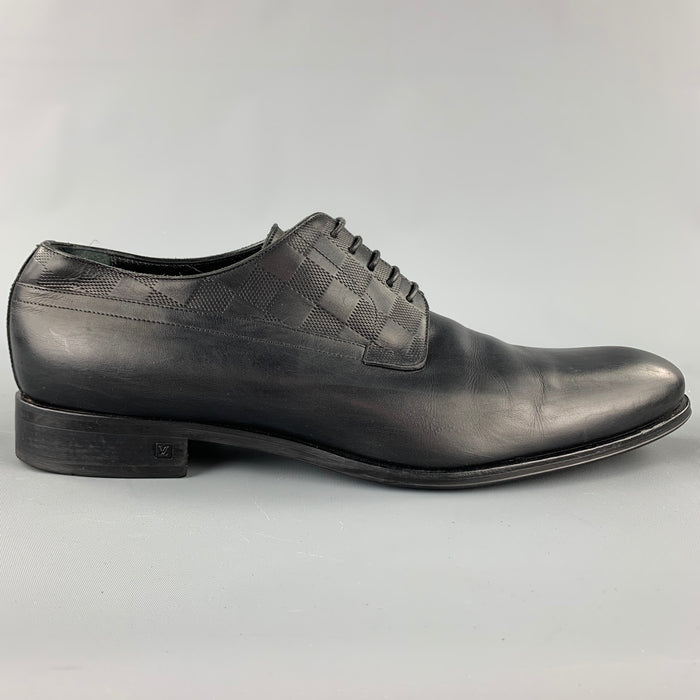 LOUIS VUITTON Size 12 Black Damier Leather Lace Up Dress Shoes