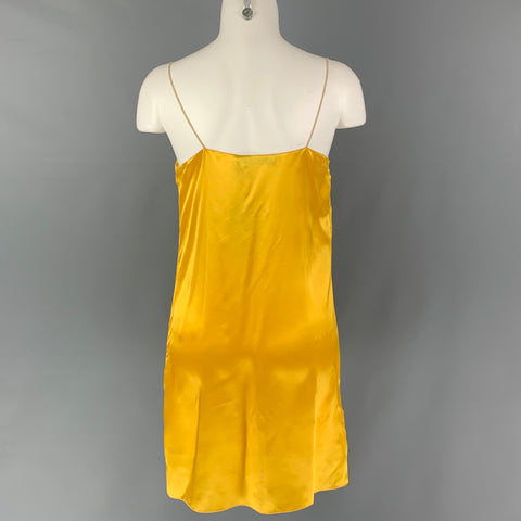 PRADA Size 2 Gold Silk Logo Spaghetti Straps Dress