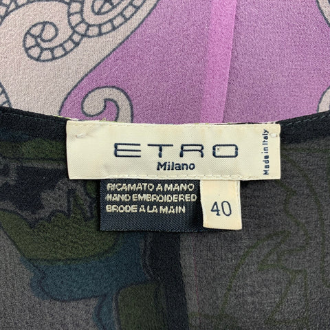 ETRO Size 4 Purple & Green Silk Mixed Patterns Sleeveless Dress