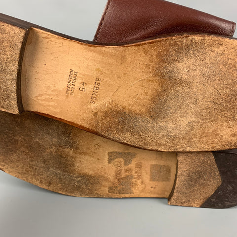 HERMES Size 12 Brown Perforated Leather Slip On Sandals