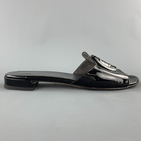STUART WEITZMAN Talla 11 Zapatos planos con hebilla plateada de charol negro