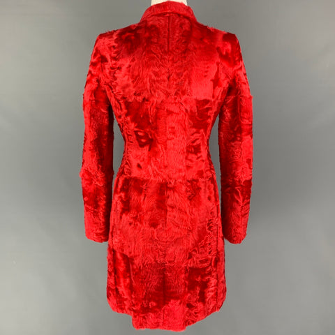 GIAMBATTISTA VALLI Size 6 Red Textured Lamb Shearling Snaps Coat