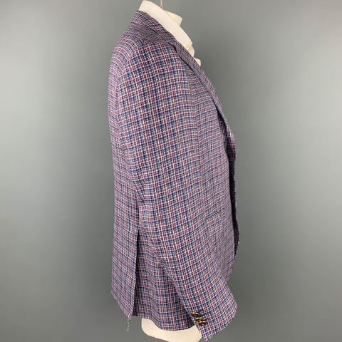 ETRO Size 48 Blue & Red Plaid Hemp Blend Notch Lapel Sport Coat