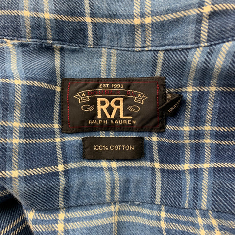 RRL by RALPH LAUREN Size M Blue Plaid Cotton Button Up Long Sleeve Shirt