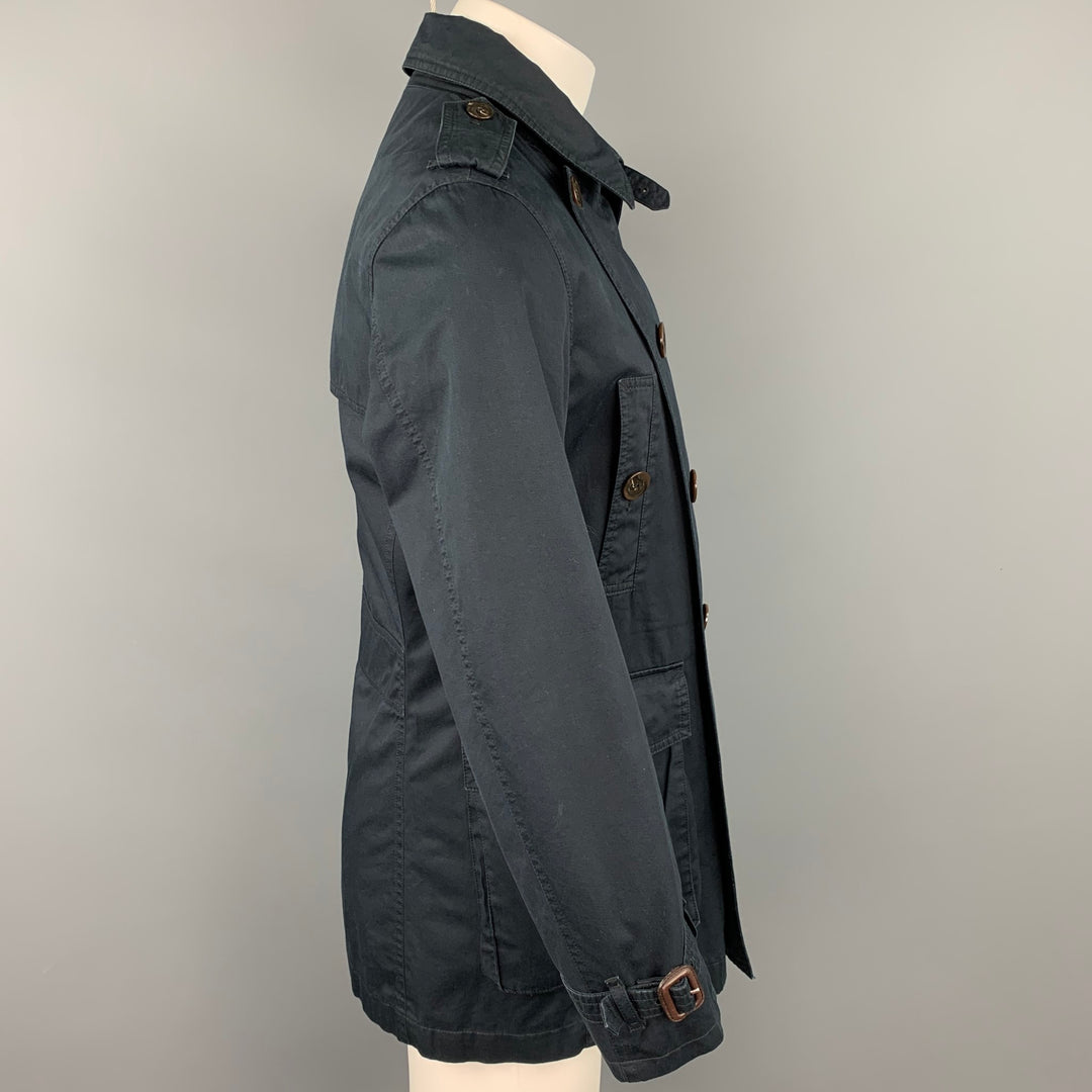 BURBERRY LONDON Size M Navy Cotton / Polyurethane Double Breasted Coat