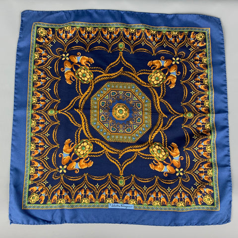 SALVATORE FERRAGAMO Navy Gold Print Pocket Square